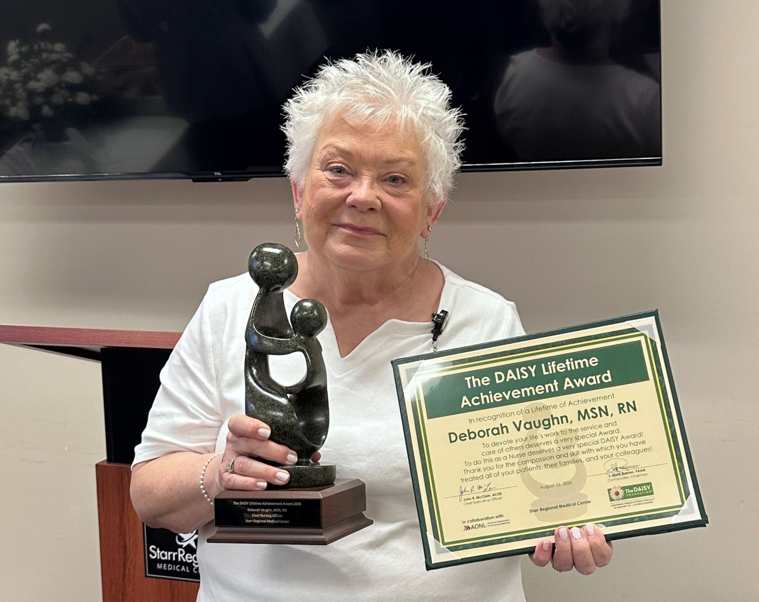 Starr Regional Medical Center honors Deborah Vaughn with DAISY Lifetime Achievement Award